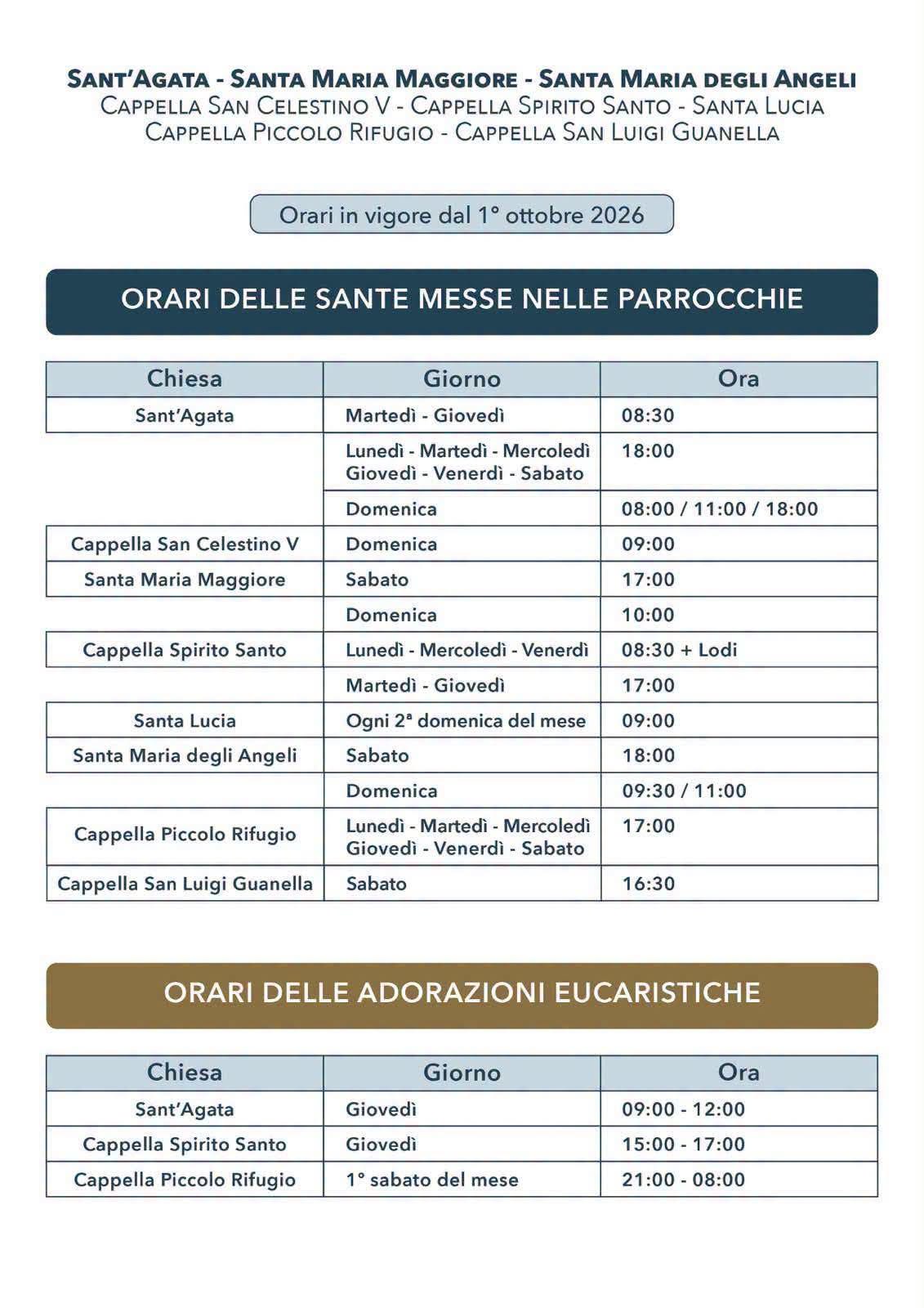 orari celebrazioni 2026